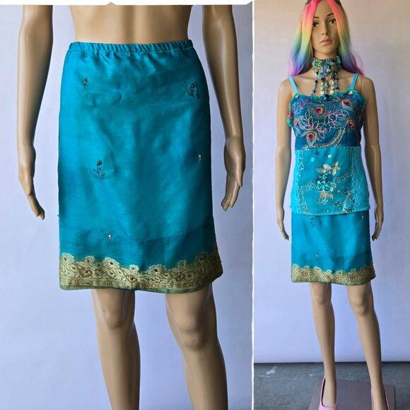 Vintage Turquoise A-line Skirt | Roselani Jasmin | Size X-Large - Picture 2 of 9